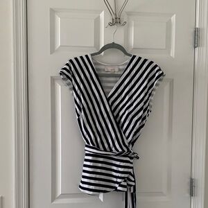 LOFT Navy & White Striped Wrap Blouse